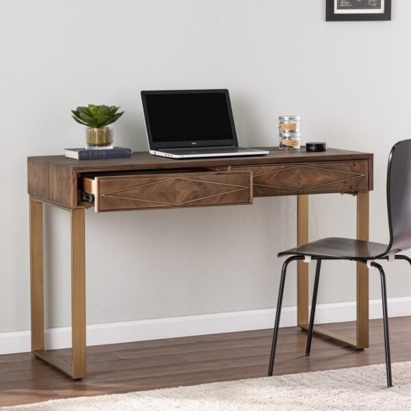 Shades of Brown and Gold Reclaimed Wooden Desk - Image 4