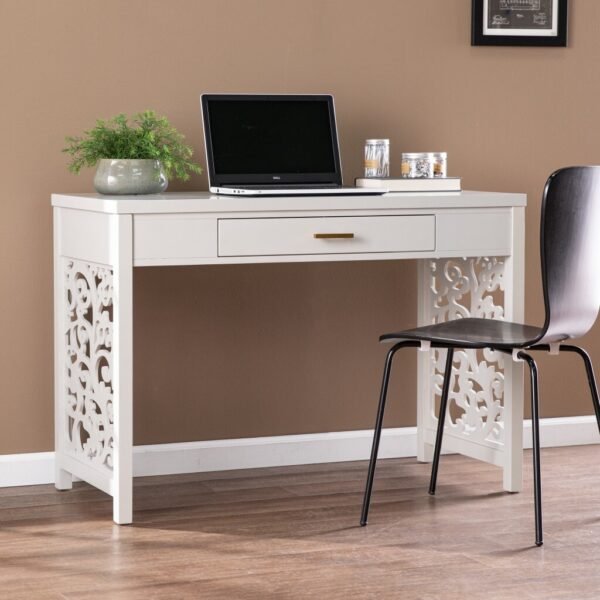 Gray Lattice Desk with Storage - Image 2