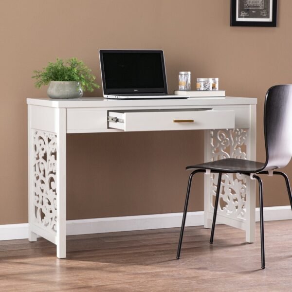 Gray Lattice Desk with Storage - Image 4