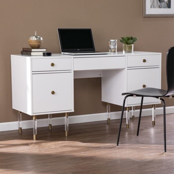 55" White Writing Desk With Four Drawers - Image 2