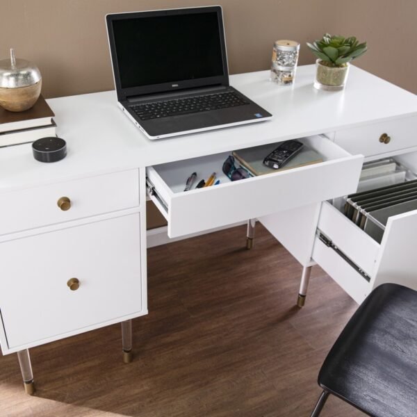 55" White Writing Desk With Four Drawers - Image 3