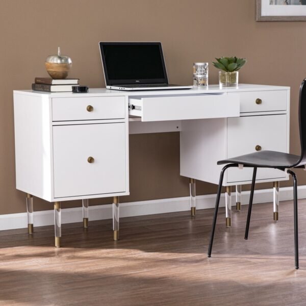 55" White Writing Desk With Four Drawers - Image 4