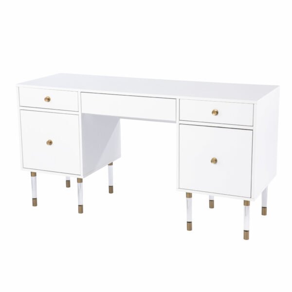 55" White Writing Desk With Four Drawers - Image 6