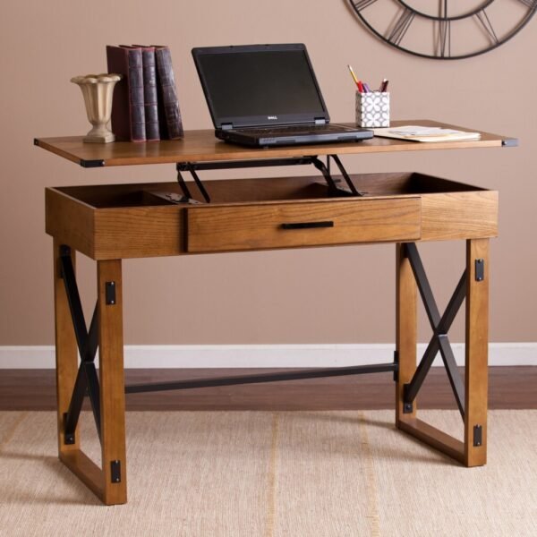 Natural Brown Adjustable Height Desk - Image 4