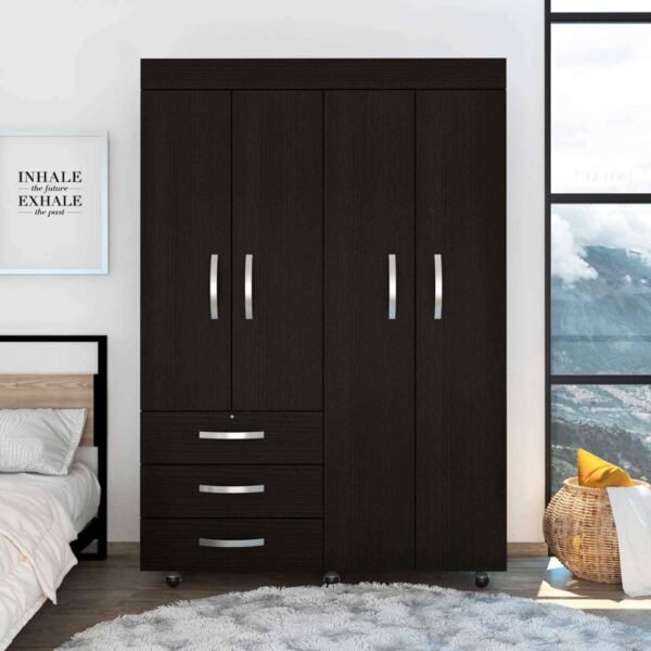 Black Tall Four Door Closet Wardrobe - Image 2