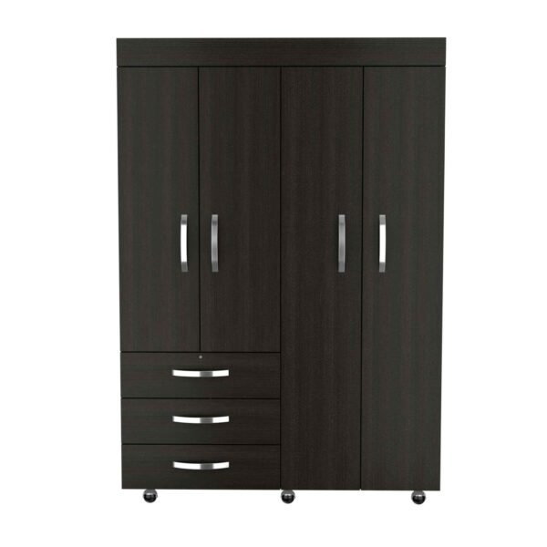 Black Tall Four Door Closet Wardrobe - Image 3