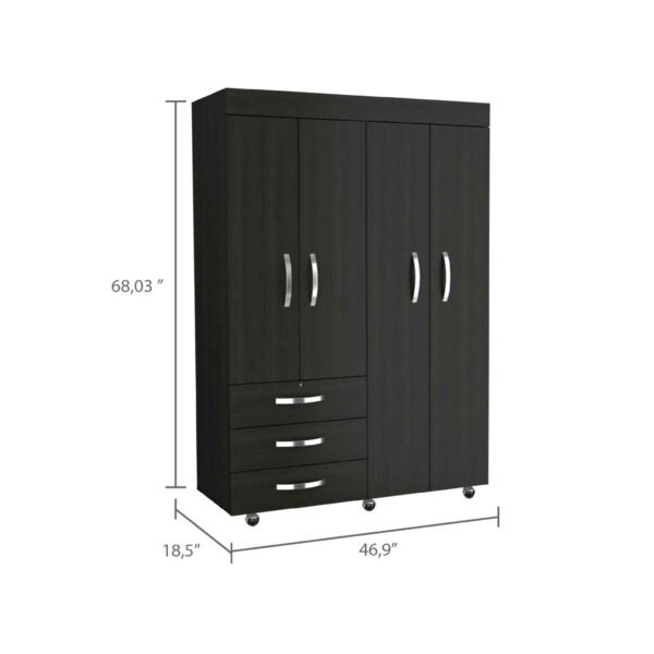 Black Tall Four Door Closet Wardrobe - Image 4