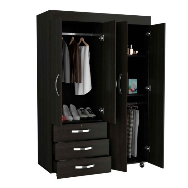 Black Tall Four Door Closet Wardrobe - Image 5