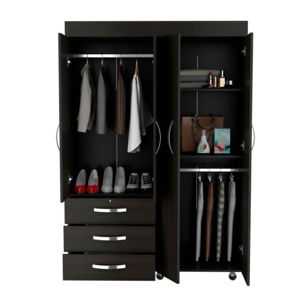 Black Tall Four Door Closet Wardrobe - Image 6