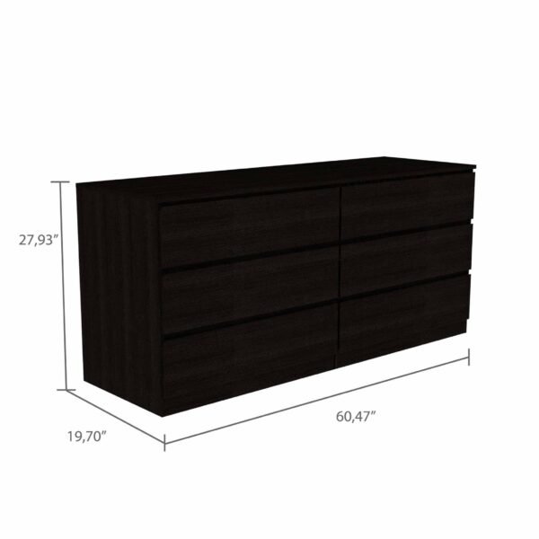 60" Black Six Drawer Double Dresser - Image 4