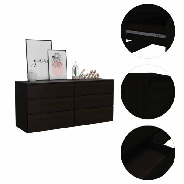 60" Black Six Drawer Double Dresser - Image 6