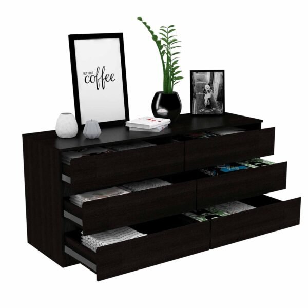 60" Black Six Drawer Double Dresser - Image 7