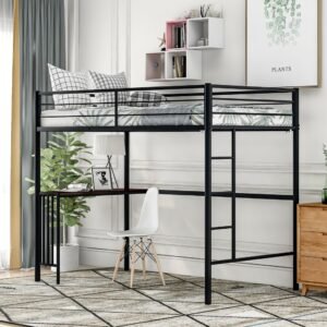 Black Metal Twin Size Loft Bed with Desk