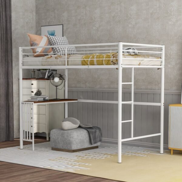 White Metal Twin Size Loft Bed with Desk - Image 2