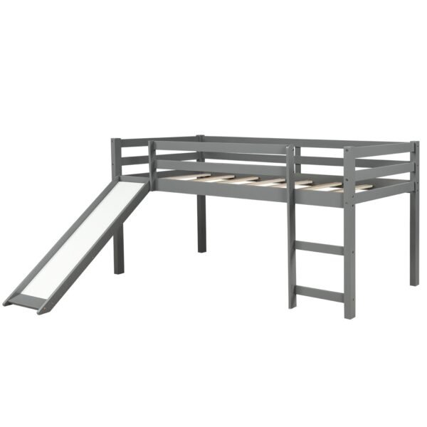 Gray Twin Size Low Loft Bed With Slide - Image 4