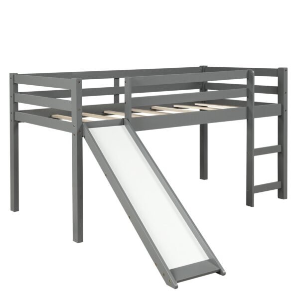 Gray Twin Size Low Loft Bed With Slide - Image 5