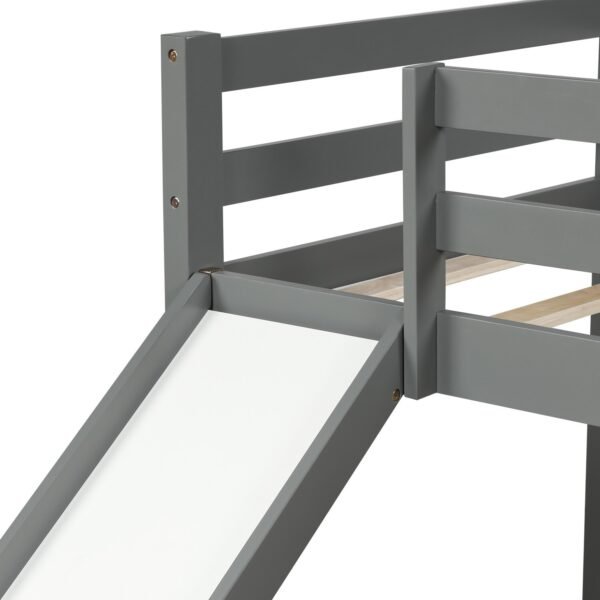 Gray Twin Size Low Loft Bed With Slide - Image 7