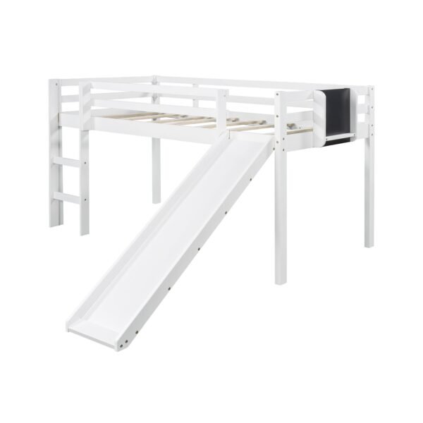 White Twin Loft Bed Bed Chalkboard and Slide - Image 4