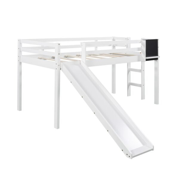 White Twin Loft Bed Bed Chalkboard and Slide - Image 5