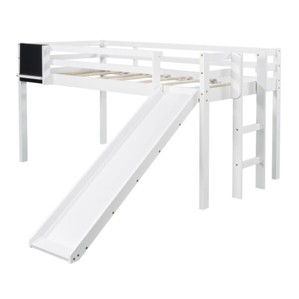 White Twin Loft Bed Bed Chalkboard and Slide - Image 6