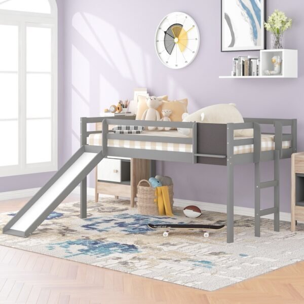 Gray Twin Loft Bed Bed Chalkboard and Slide - Image 2