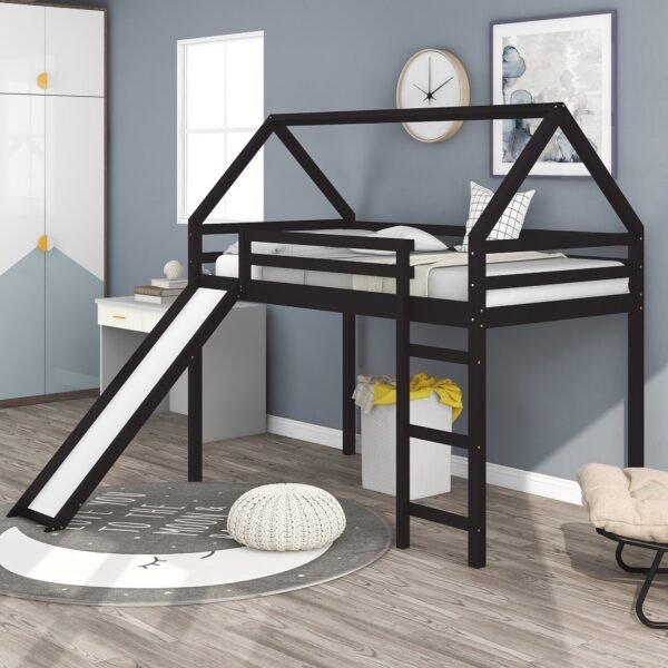 Brown Twin Size Slide House Loft Bed - Image 2