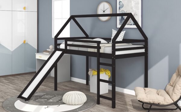 Brown Twin Size Slide House Loft Bed - Image 5