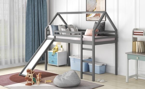 Gray Twin Size Slide House Loft Bed - Image 4