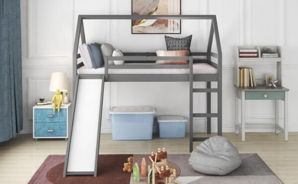 Gray Twin Size Slide House Loft Bed - Image 5