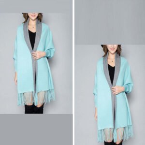 Color: TEAL AND SILVER – Aesthetica Two-Toned Shawl Coat