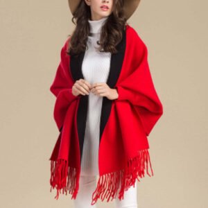 Color: RED ROSE AND BLACK – Aesthetica Two-Toned Shawl Coat