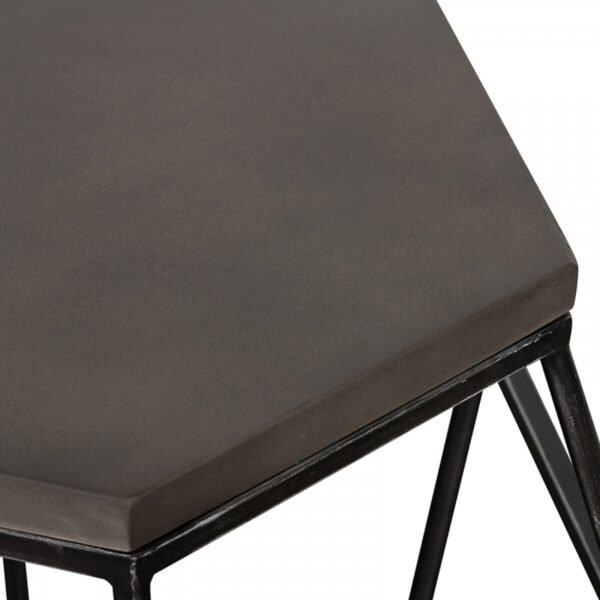 Modern Gray Concrete and Black Metal Hexagonal End Table - Image 5