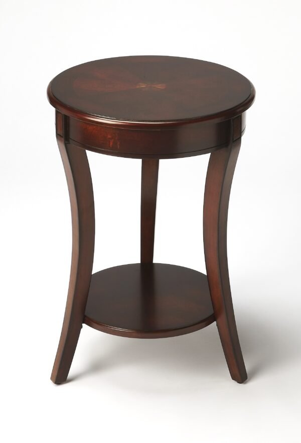 26" Dark Brown And Cherry Manufactured Wood Round End Table With Shelf - Image 2