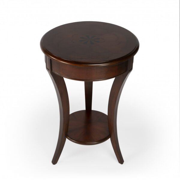 26" Dark Brown And Cherry Manufactured Wood Round End Table With Shelf - Image 3