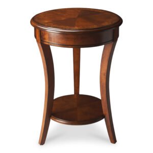26″ Medium Brown And Olive Ash Manufactured Wood Round End Table With Shelf