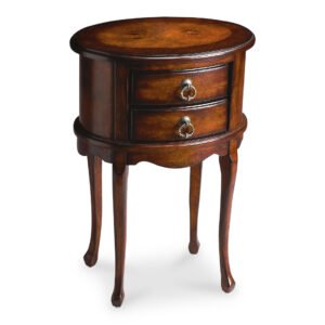 26″ Dark Brown And Cherry Manufactured Wood Oval End Table With Two Drawers