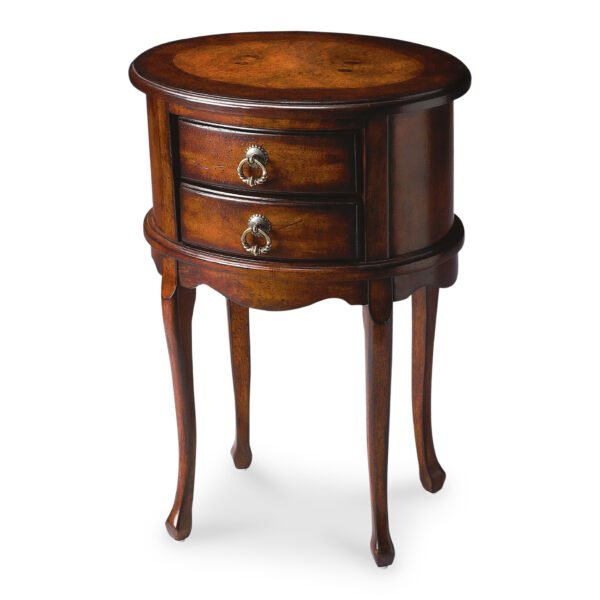 26" Dark Brown And Cherry Manufactured Wood Oval End Table With Two Drawers - Image 5