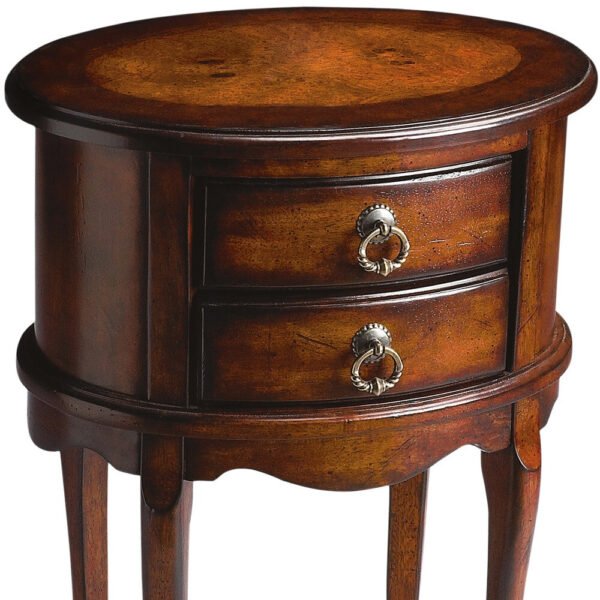 26" Dark Brown And Cherry Manufactured Wood Oval End Table With Two Drawers - Image 6