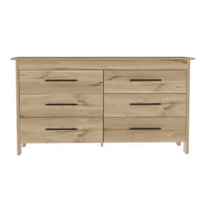 59″ Light Oak And White Manufactured Wood Four Drawer Double Dresser