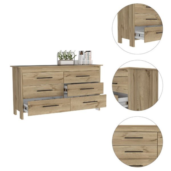 59" Light Oak And White Manufactured Wood Four Drawer Double Dresser - Image 4