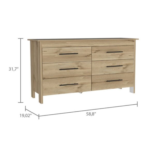 59" Light Oak And White Manufactured Wood Four Drawer Double Dresser - Image 5