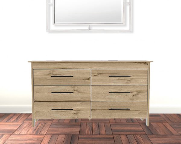 59" Light Oak And White Manufactured Wood Four Drawer Double Dresser - Image 6