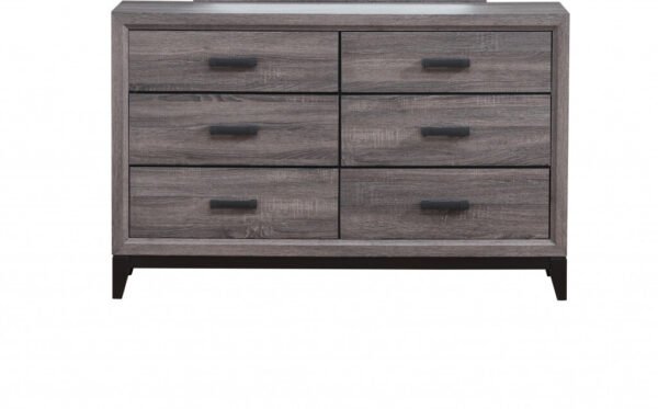 58" Grey Solid Wood Six Drawer Double Dresser