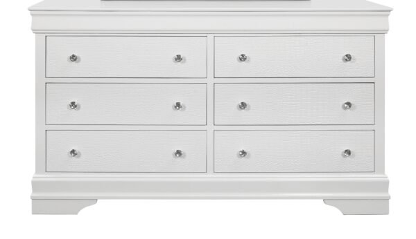 58" Metallic White Solid Wood Six Drawer Double Dresser