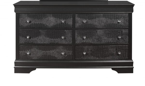 58" Metallic Grey Solid Wood Six Drawer Double Dresser