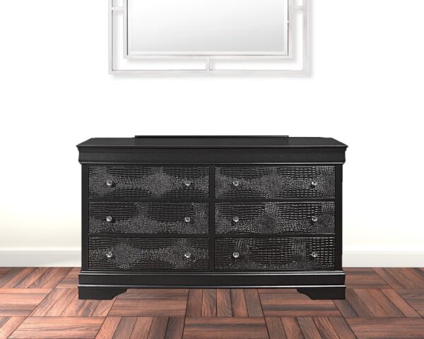 58" Metallic Grey Solid Wood Six Drawer Double Dresser - Image 6