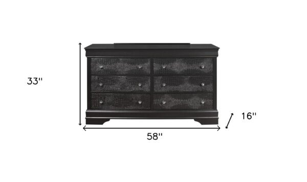 58" Metallic Grey Solid Wood Six Drawer Double Dresser - Image 7