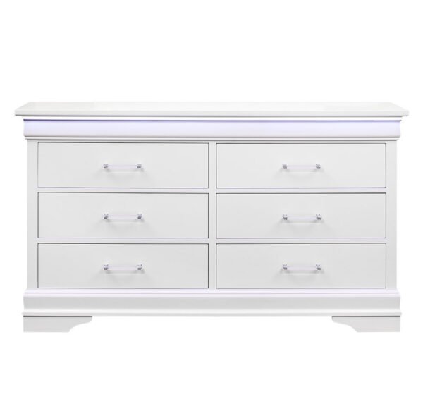 59" White Solid Wood Six Drawer Double Dresser with LED - Image 2