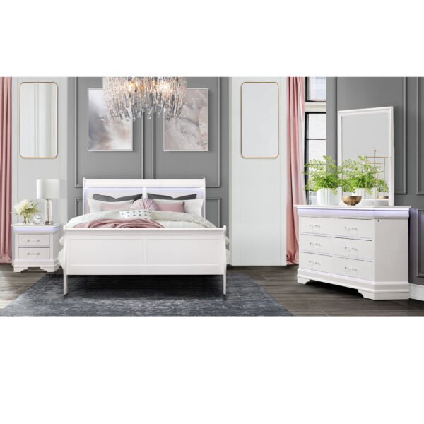 59" White Solid Wood Six Drawer Double Dresser with LED - Image 4