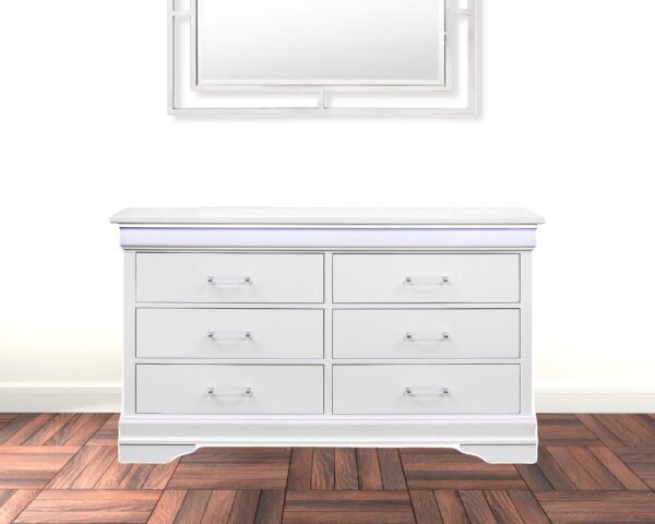 59" White Solid Wood Six Drawer Double Dresser with LED - Image 5